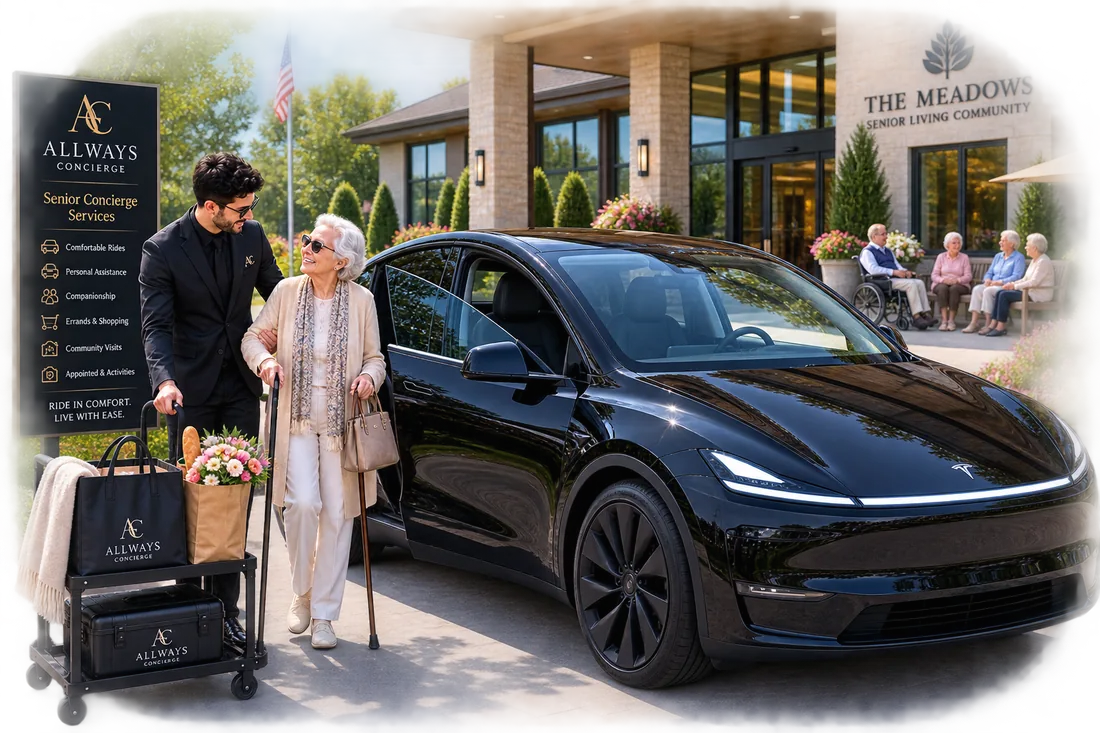 Chauffeur assisting a senior client at a senior living community