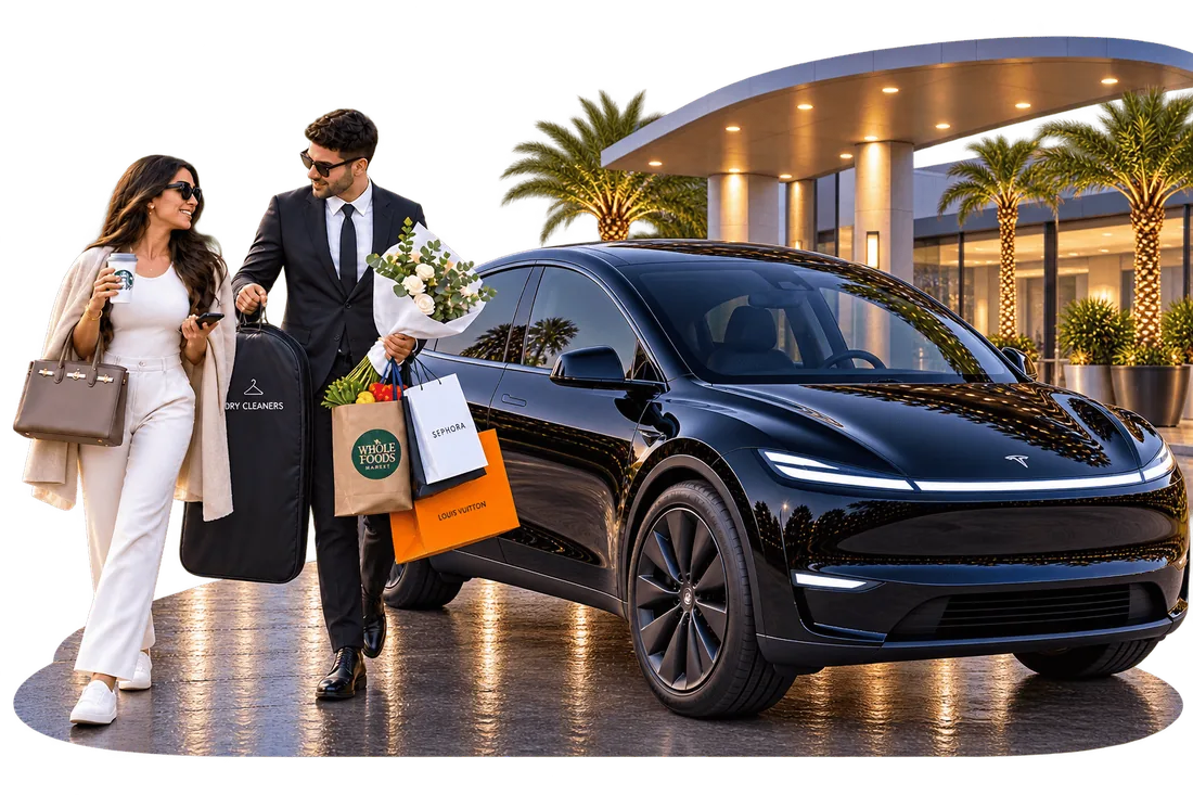 Chauffeur helping with shopping bags and dry cleaning pickup
